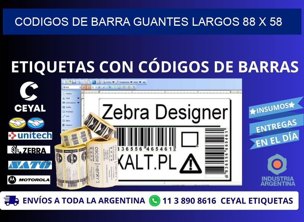 CODIGOS DE BARRA GUANTES LARGOS 88 x 58