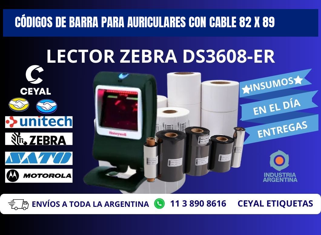 CÓDIGOS DE BARRA PARA AURICULARES CON CABLE 82 x 89