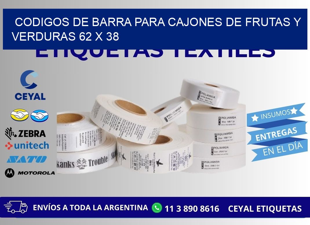 CODIGOS DE BARRA PARA CAJONES DE FRUTAS Y VERDURAS 62 x 38