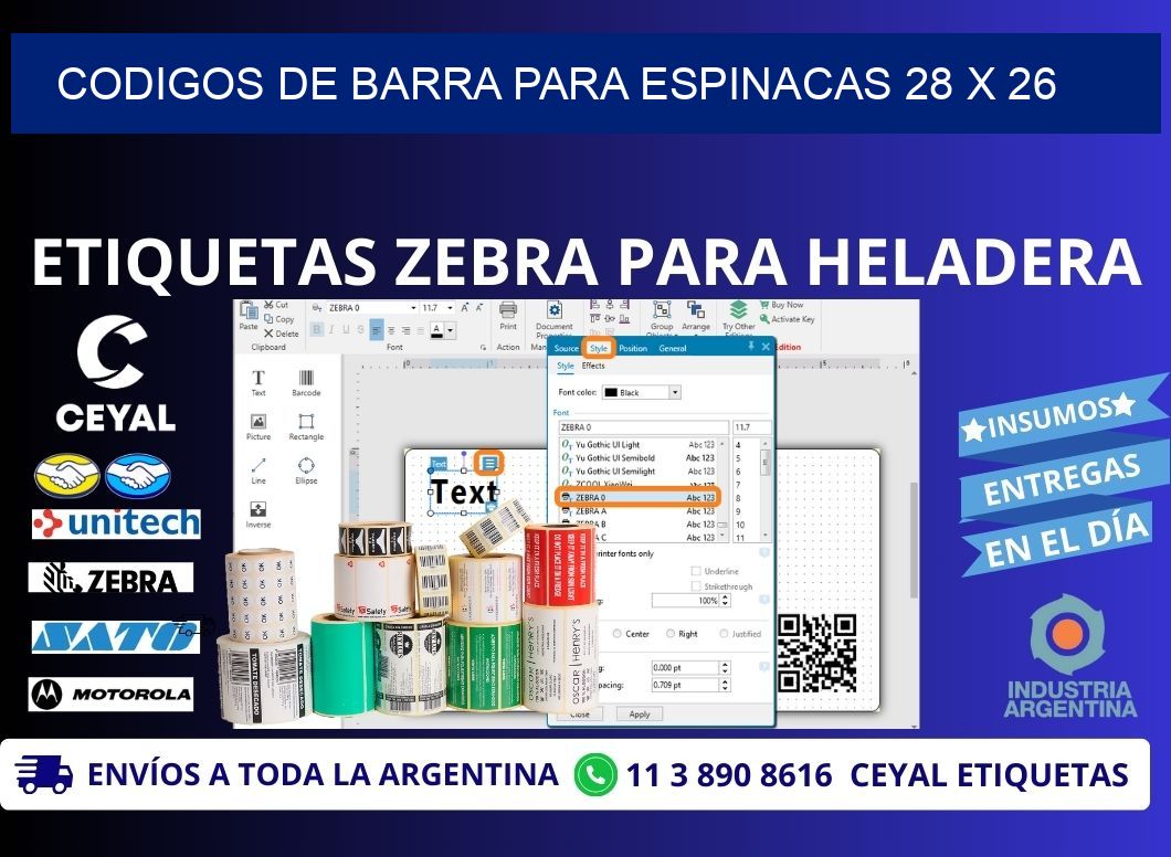 CODIGOS DE BARRA PARA ESPINACAS 28 x 26