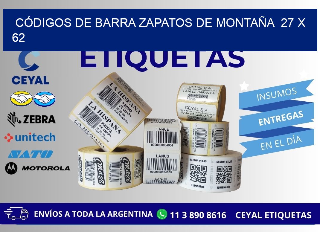 CÓDIGOS DE BARRA ZAPATOS DE MONTAÑA  27 x 62