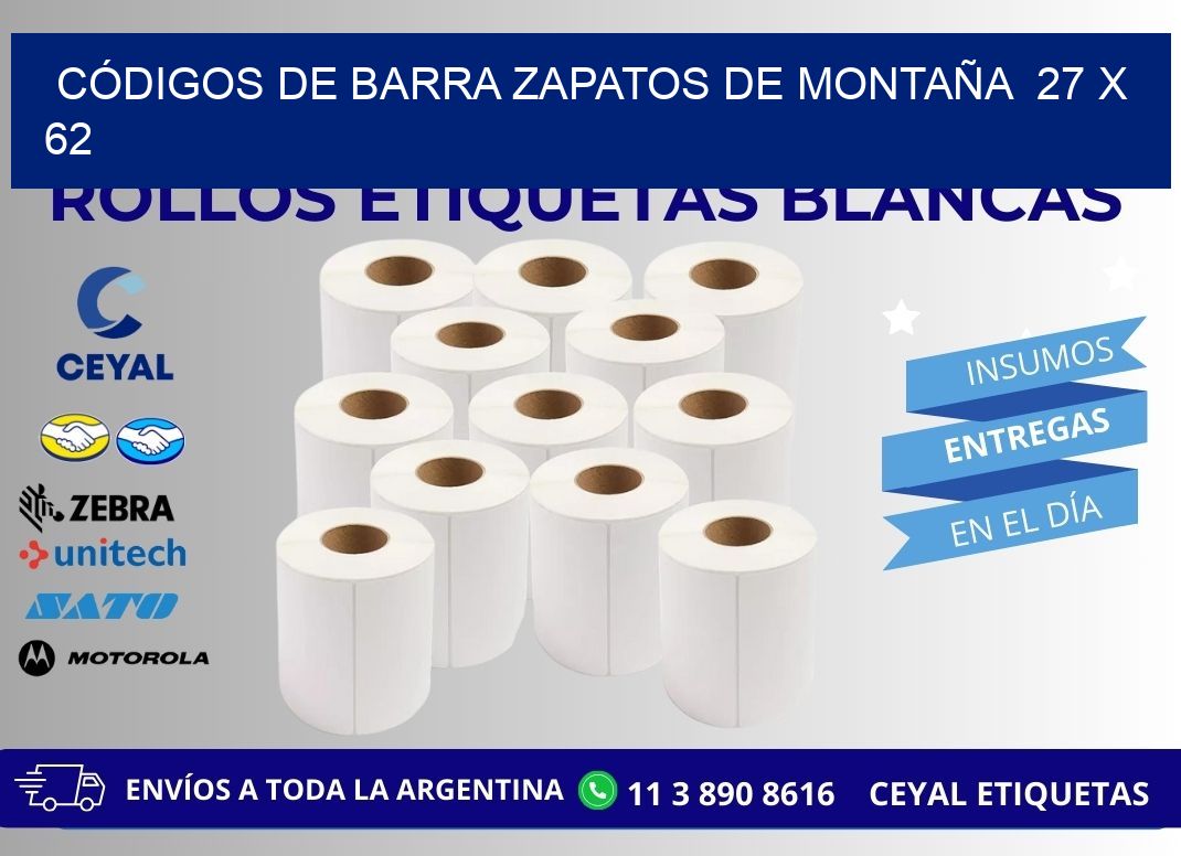 CÓDIGOS DE BARRA ZAPATOS DE MONTAÑA  27 x 62