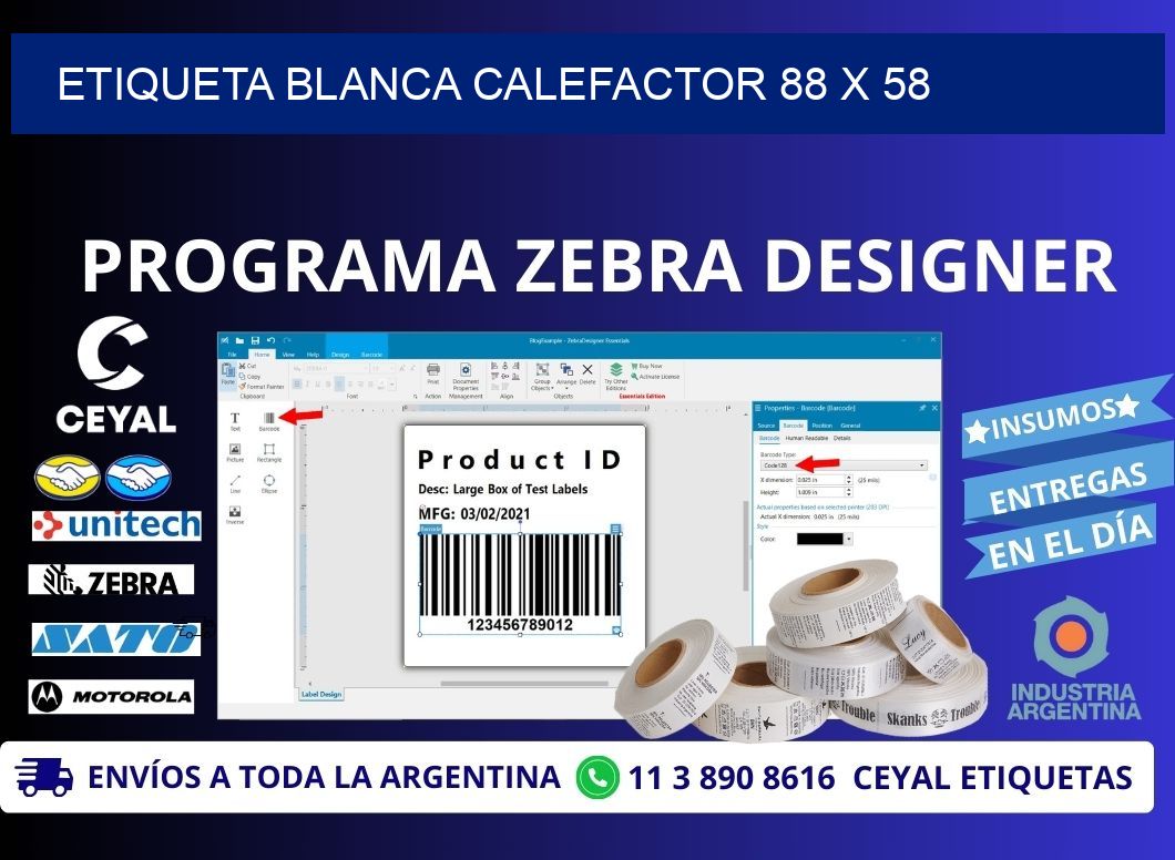 ETIQUETA BLANCA CALEFACTOR 88 x 58