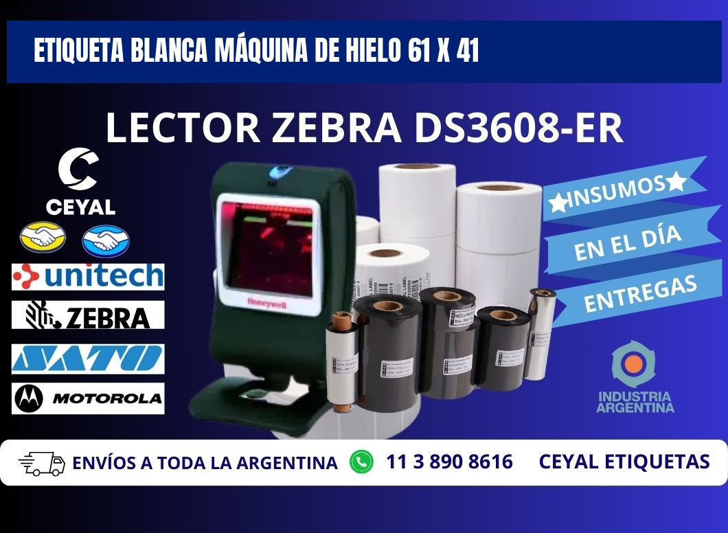 ETIQUETA BLANCA MÁQUINA DE HIELO 61 x 41