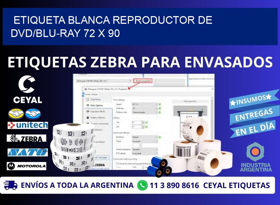 ETIQUETA BLANCA REPRODUCTOR DE DVD/BLU-RAY 72 x 90