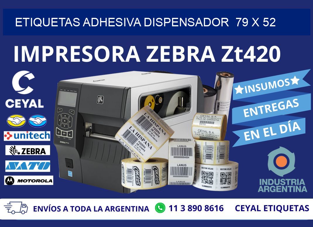 ETIQUETAS ADHESIVA DISPENSADOR  79 x 52