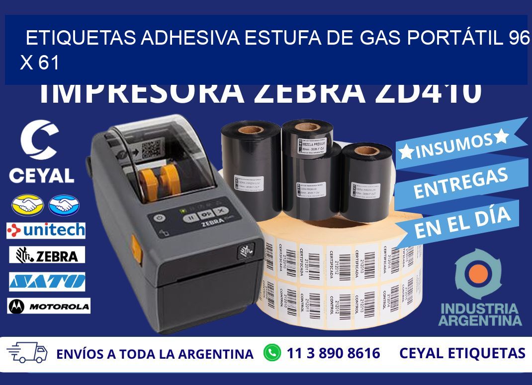 ETIQUETAS ADHESIVA ESTUFA DE GAS PORTÁTIL 96 x 61
