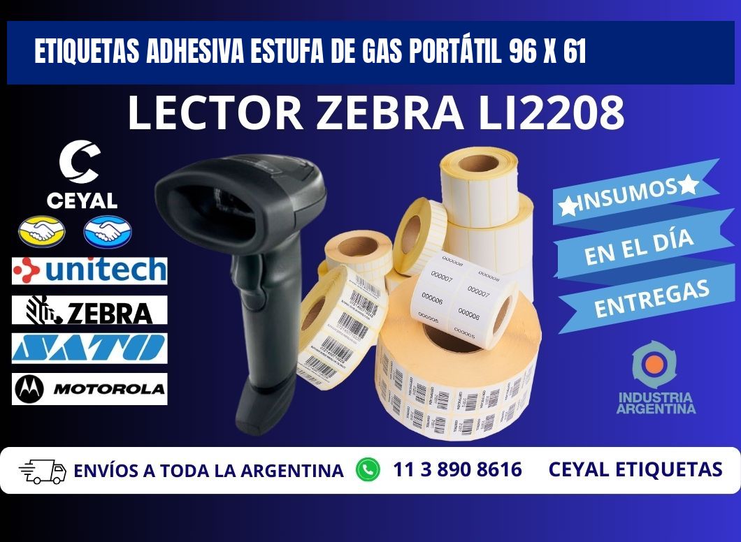 ETIQUETAS ADHESIVA ESTUFA DE GAS PORTÁTIL 96 x 61