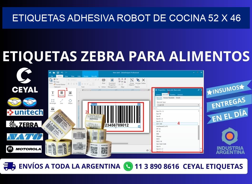 ETIQUETAS ADHESIVA ROBOT DE COCINA 52 x 46