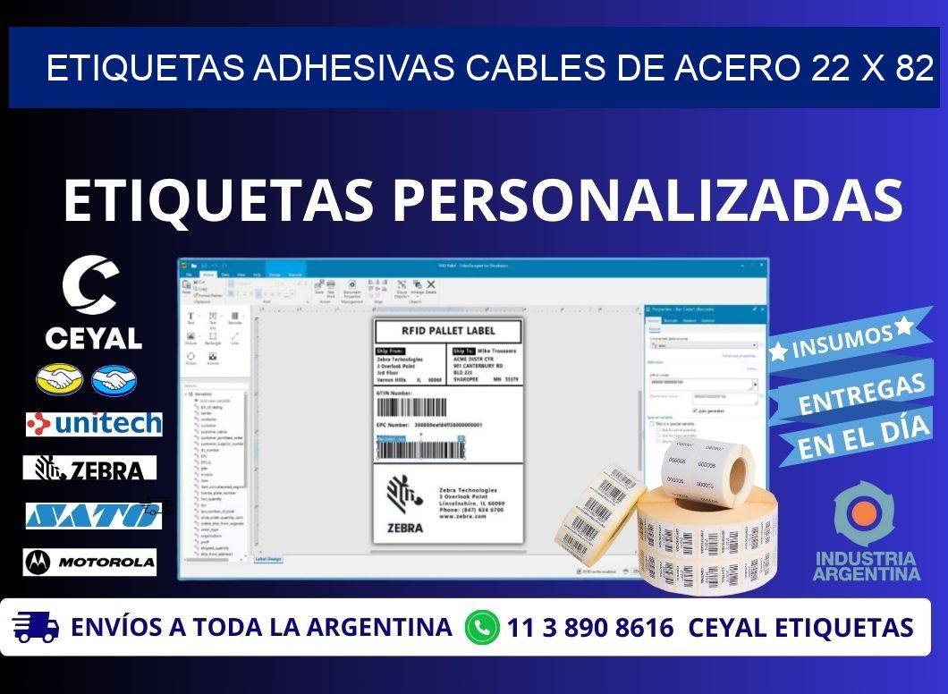 ETIQUETAS ADHESIVAS CABLES DE ACERO 22 x 82