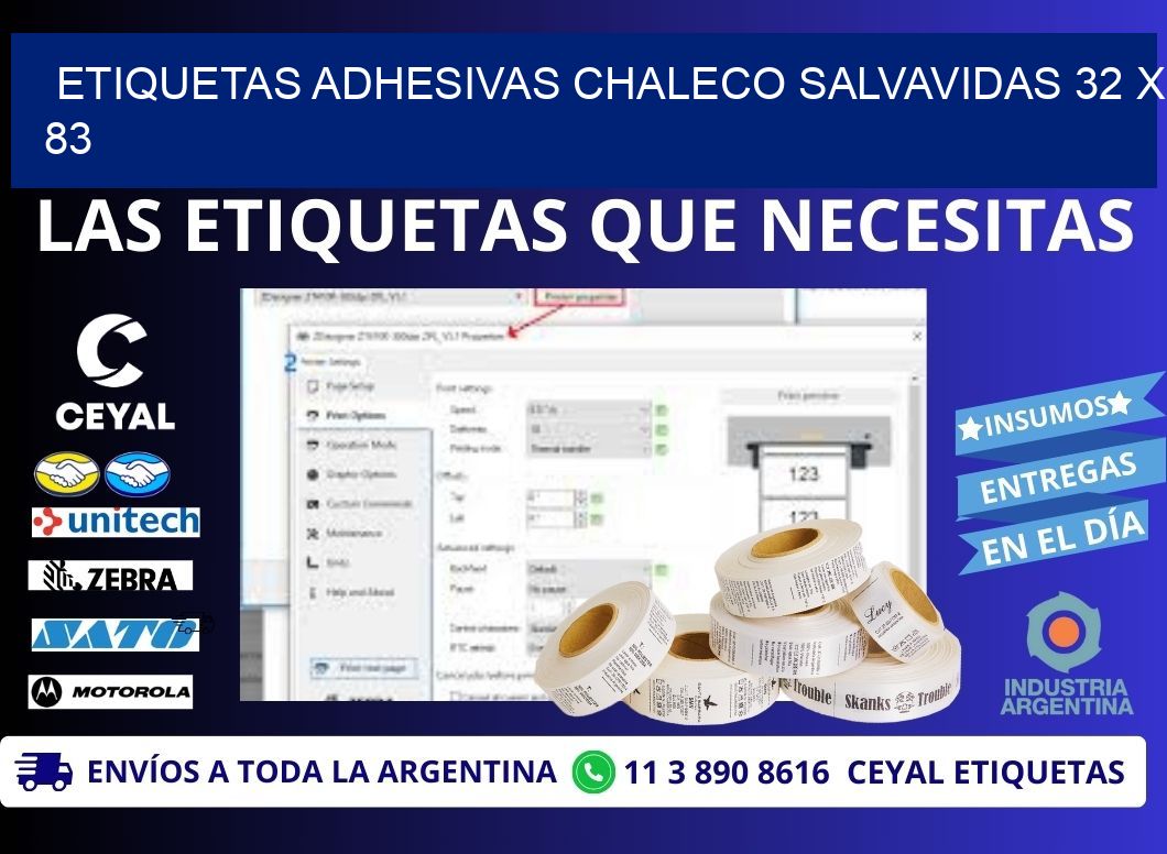 ETIQUETAS ADHESIVAS CHALECO SALVAVIDAS 32 x 83