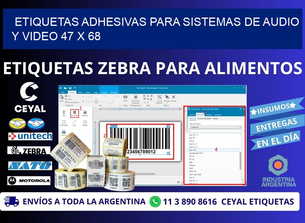 ETIQUETAS ADHESIVAS PARA SISTEMAS DE AUDIO Y VIDEO 47 x 68