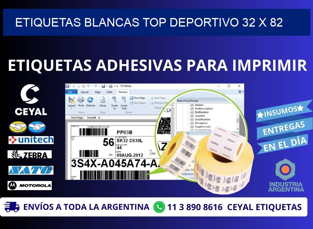 ETIQUETAS BLANCAS TOP DEPORTIVO 32 x 82