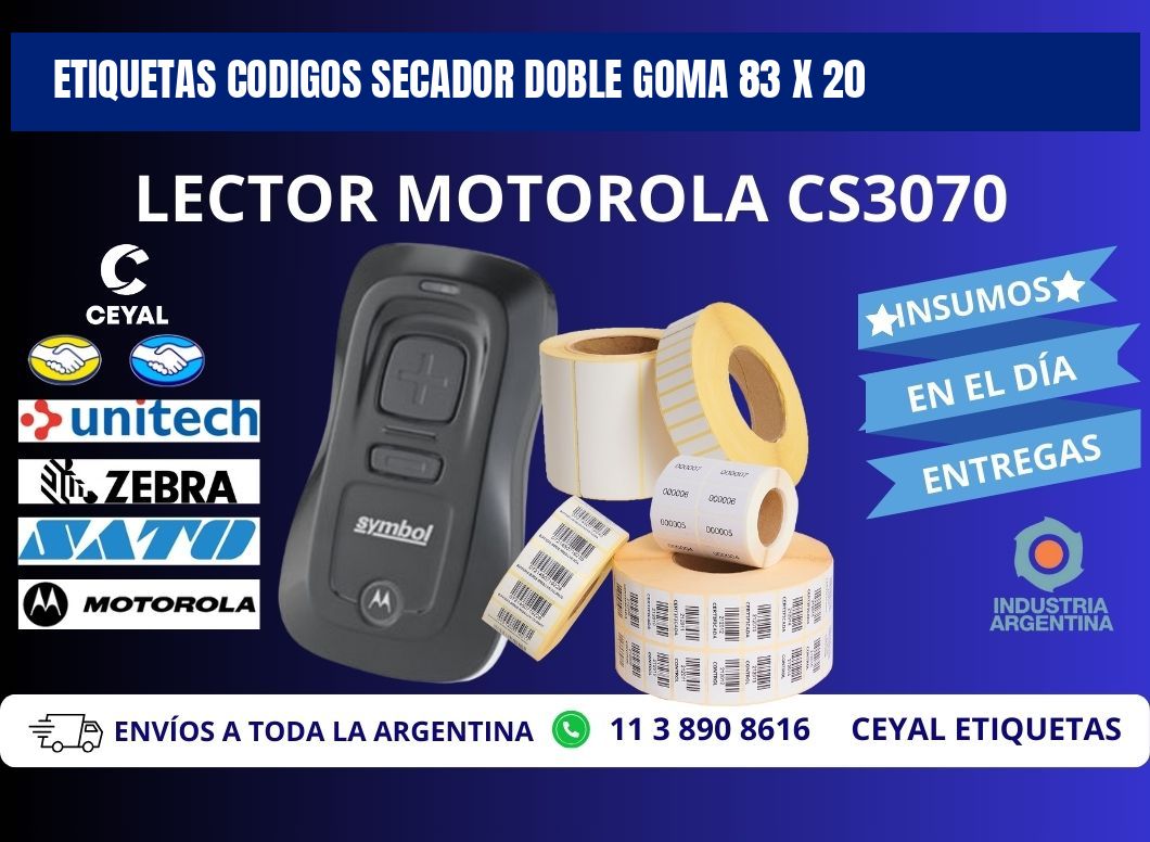 ETIQUETAS CODIGOS SECADOR DOBLE GOMA 83 x 20