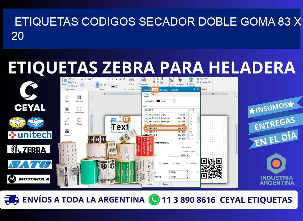 ETIQUETAS CODIGOS SECADOR DOBLE GOMA 83 x 20