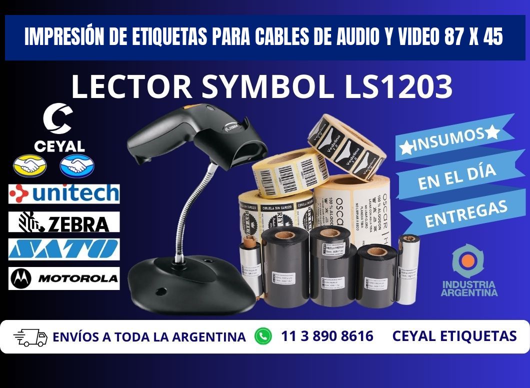 IMPRESIÓN DE ETIQUETAS PARA CABLES DE AUDIO Y VIDEO 87 x 45