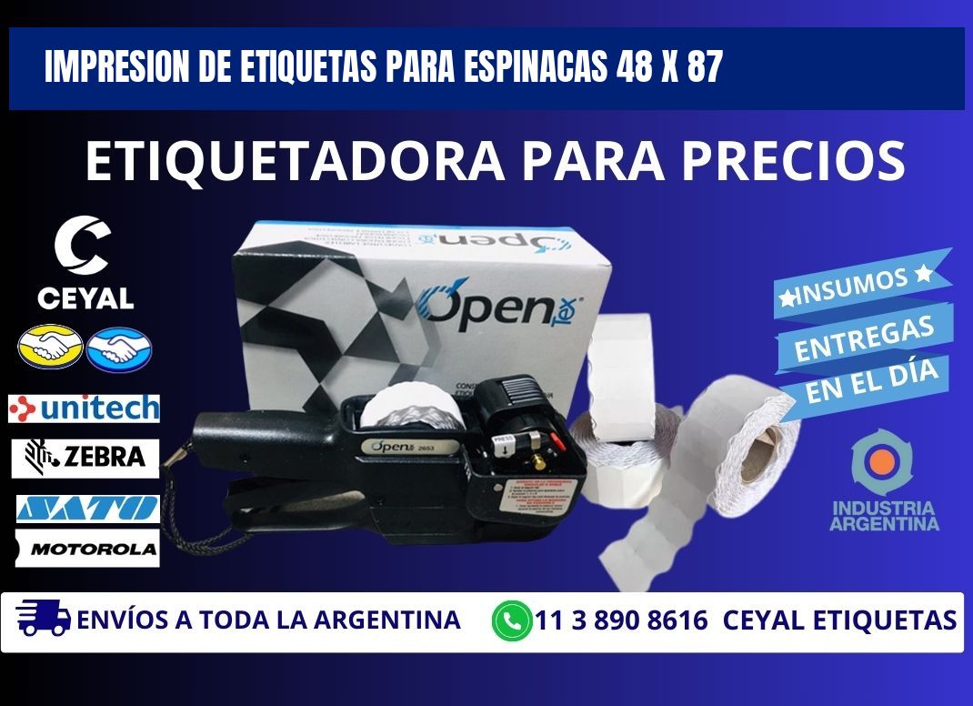 IMPRESION DE ETIQUETAS PARA ESPINACAS 48 x 87