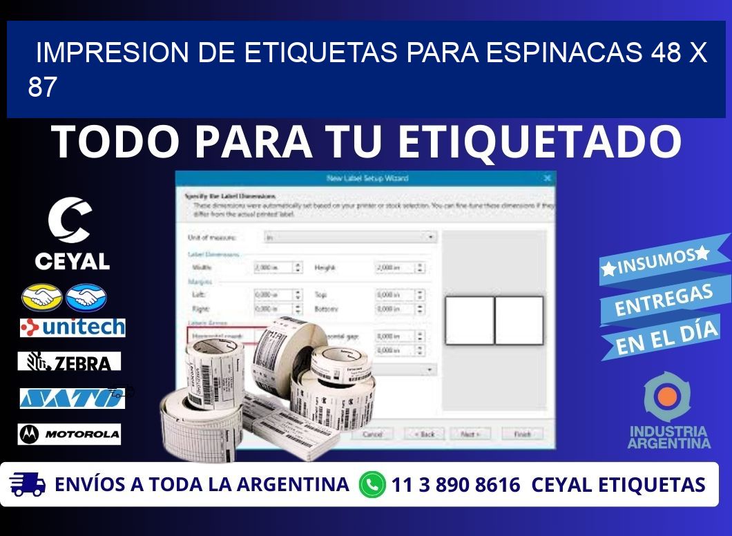 IMPRESION DE ETIQUETAS PARA ESPINACAS 48 x 87