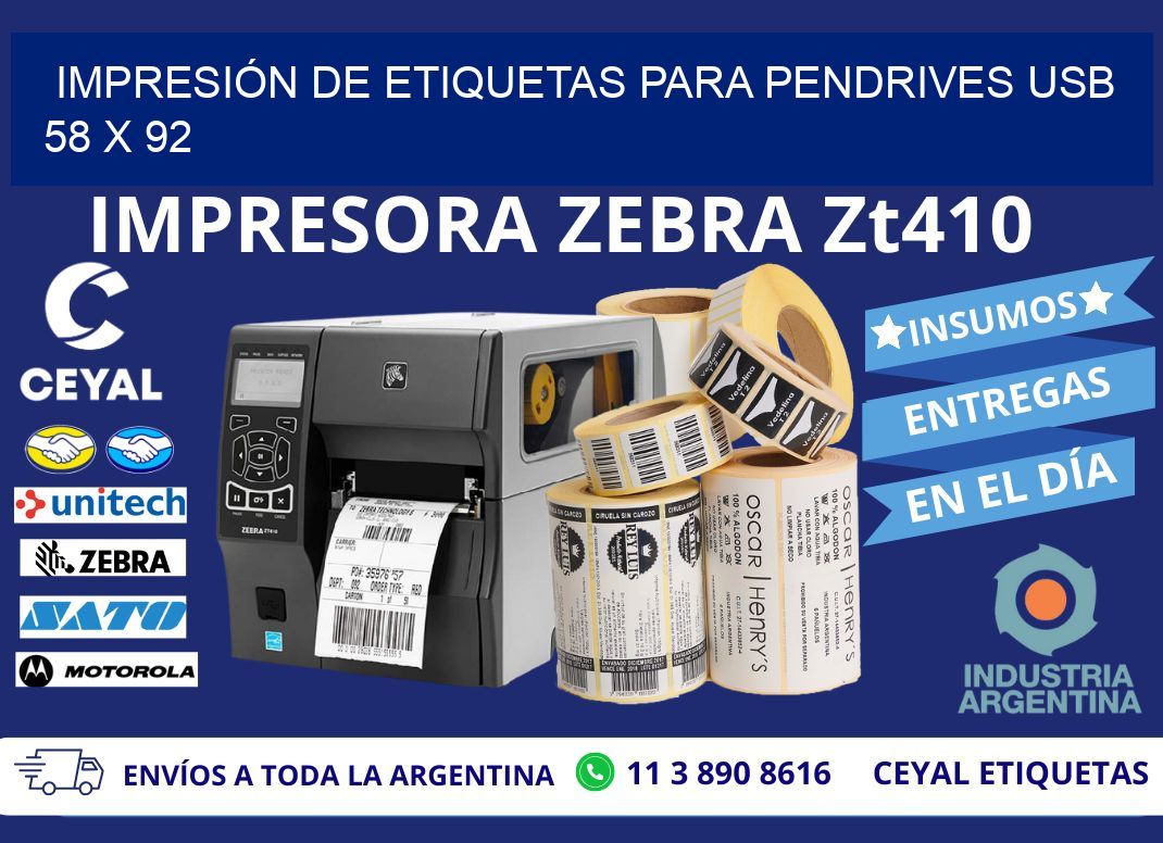 IMPRESIÓN DE ETIQUETAS PARA PENDRIVES USB 58 x 92