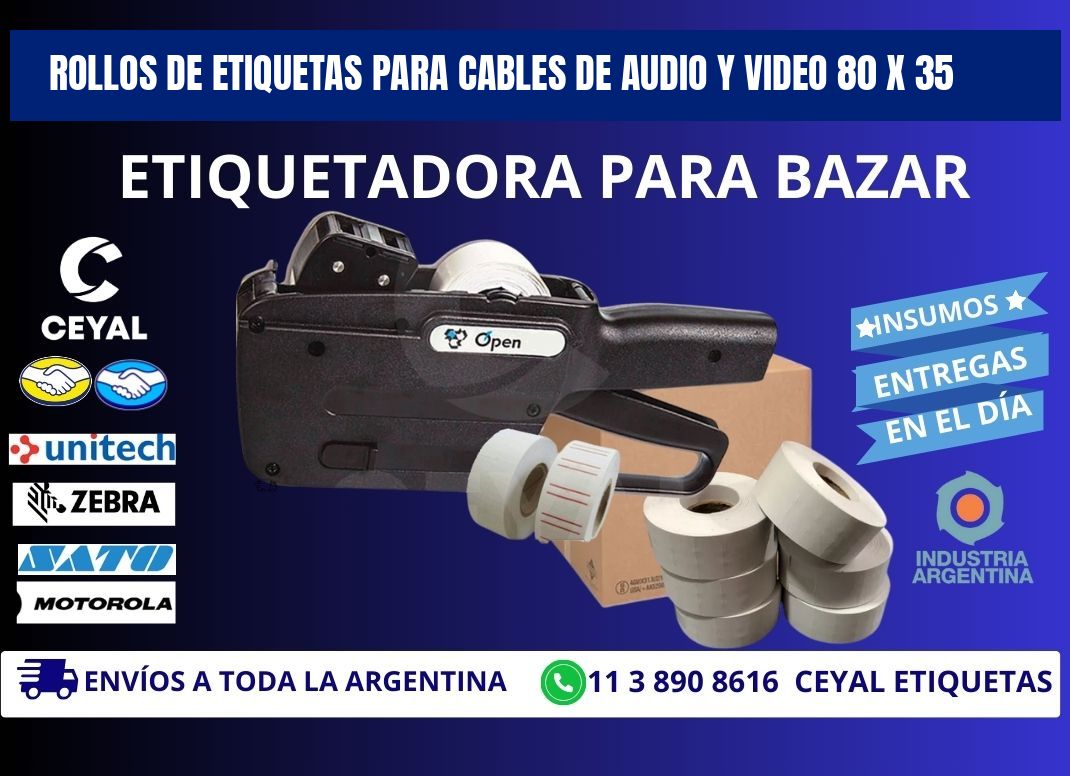 ROLLOS DE ETIQUETAS PARA CABLES DE AUDIO Y VIDEO 80 x 35