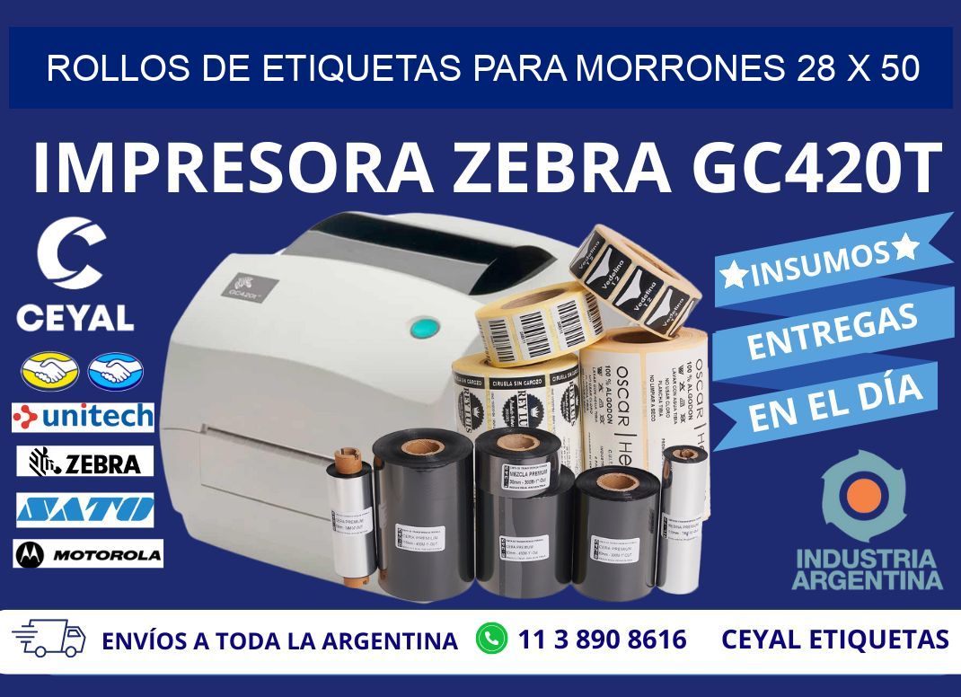 ROLLOS DE ETIQUETAS PARA MORRONES 28 x 50