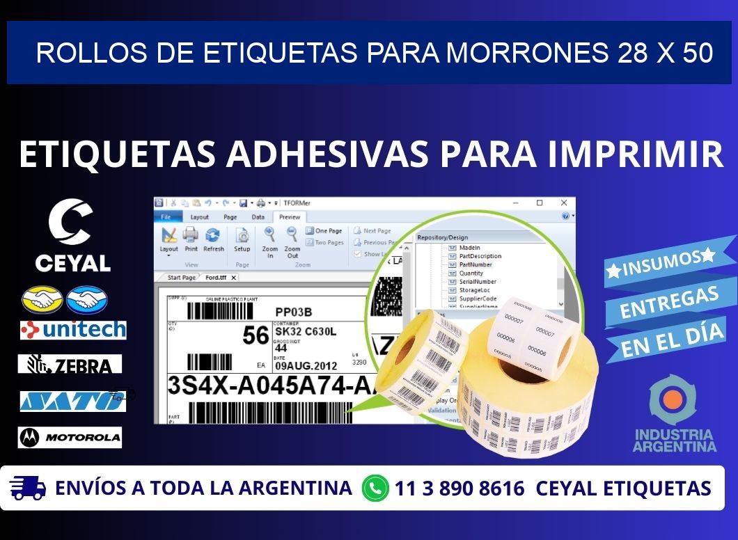 ROLLOS DE ETIQUETAS PARA MORRONES 28 x 50