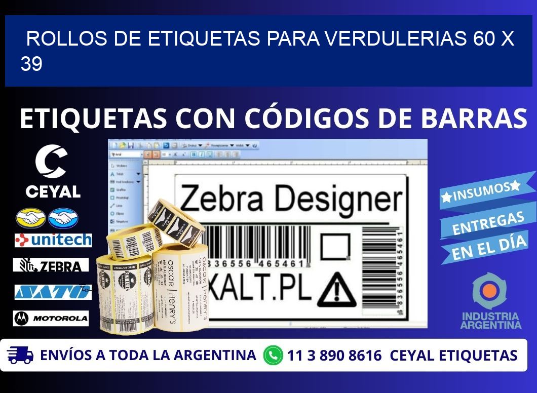 ROLLOS DE ETIQUETAS PARA VERDULERIAS 60 x 39