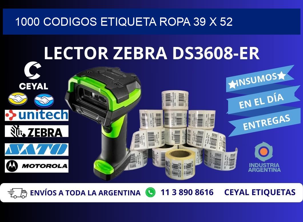1000 CODIGOS ETIQUETA ROPA 39 x 52