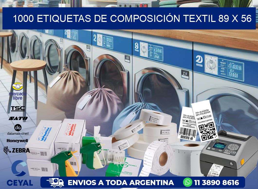 1000 ETIQUETAS DE COMPOSICIÓN TEXTIL 89 x 56