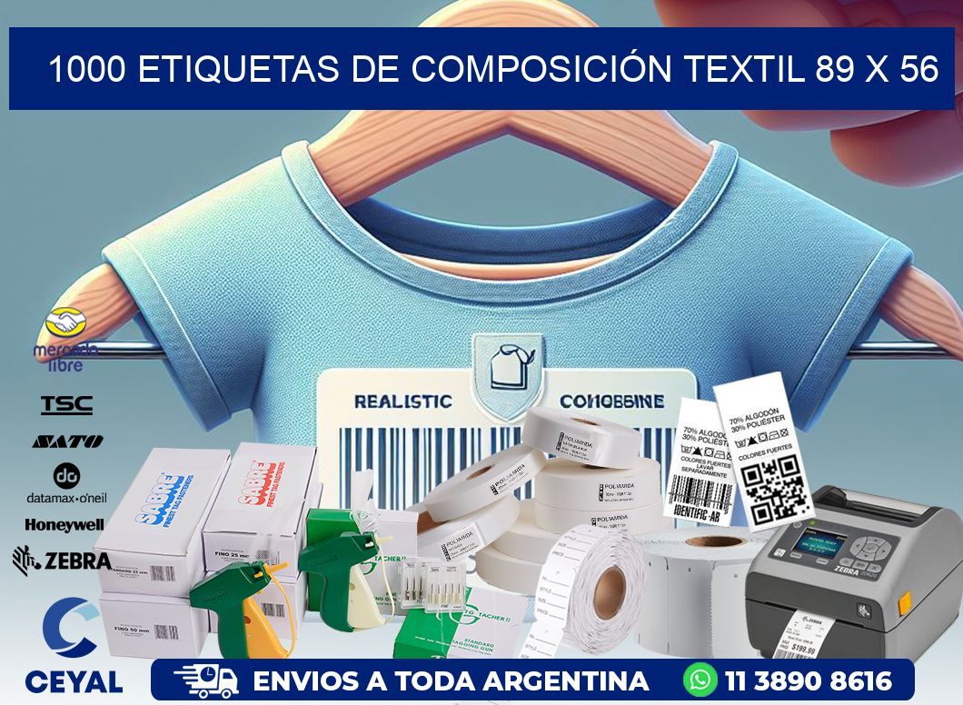 1000 ETIQUETAS DE COMPOSICIÓN TEXTIL 89 x 56