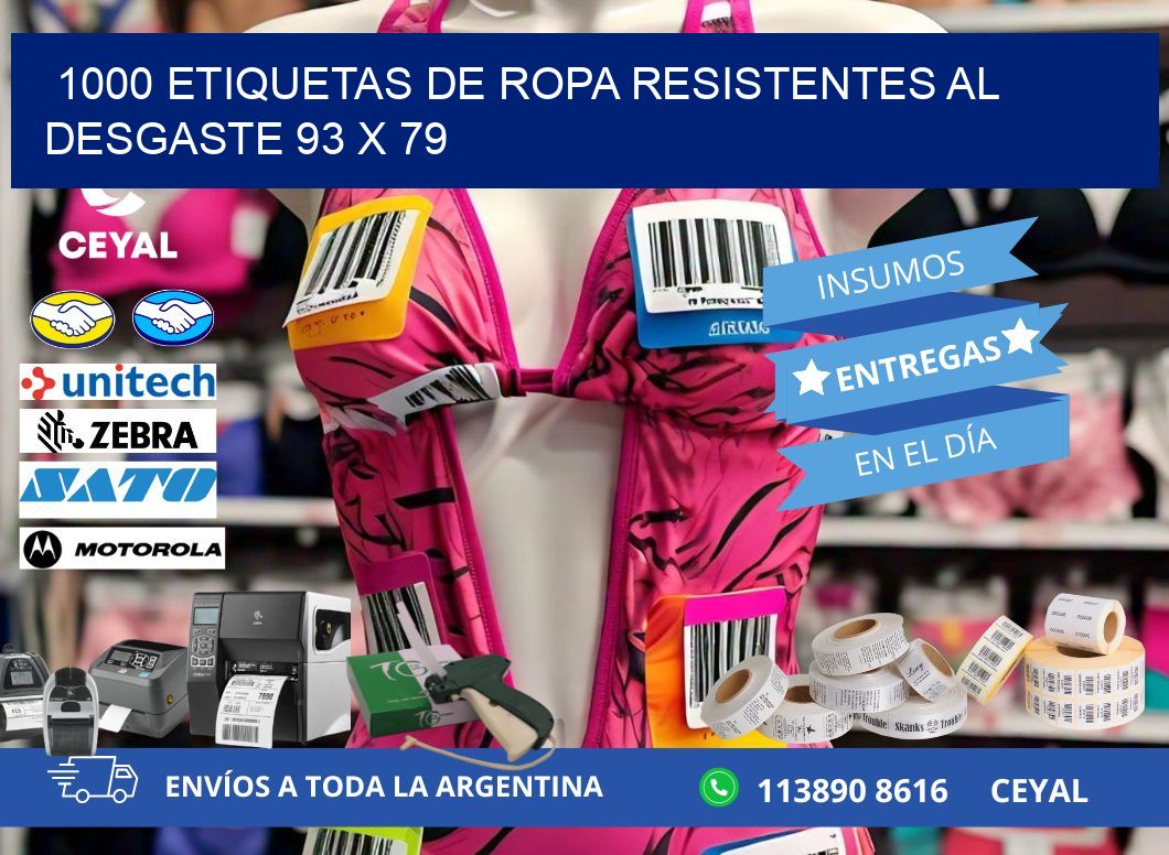 1000 ETIQUETAS DE ROPA RESISTENTES AL DESGASTE 93 x 79