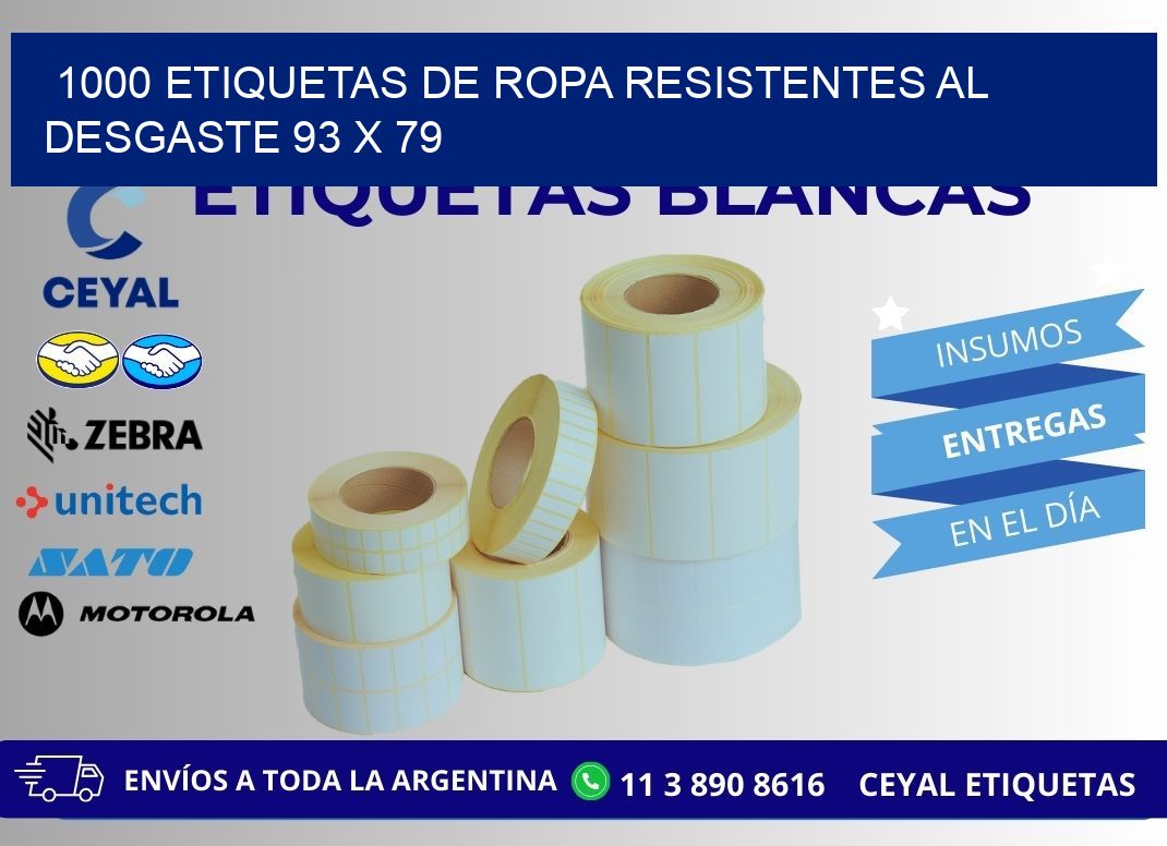 1000 ETIQUETAS DE ROPA RESISTENTES AL DESGASTE 93 x 79