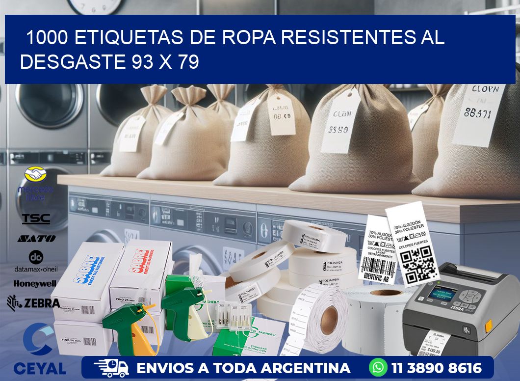 1000 ETIQUETAS DE ROPA RESISTENTES AL DESGASTE 93 x 79