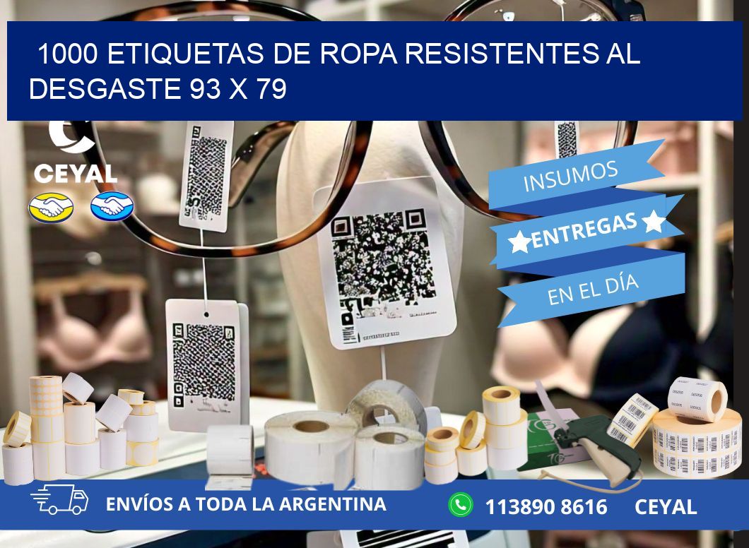 1000 ETIQUETAS DE ROPA RESISTENTES AL DESGASTE 93 x 79