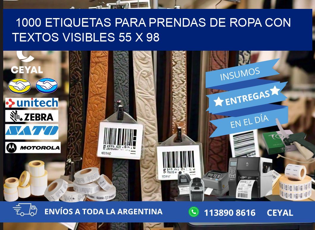 1000 ETIQUETAS PARA PRENDAS DE ROPA CON TEXTOS VISIBLES 55 x 98