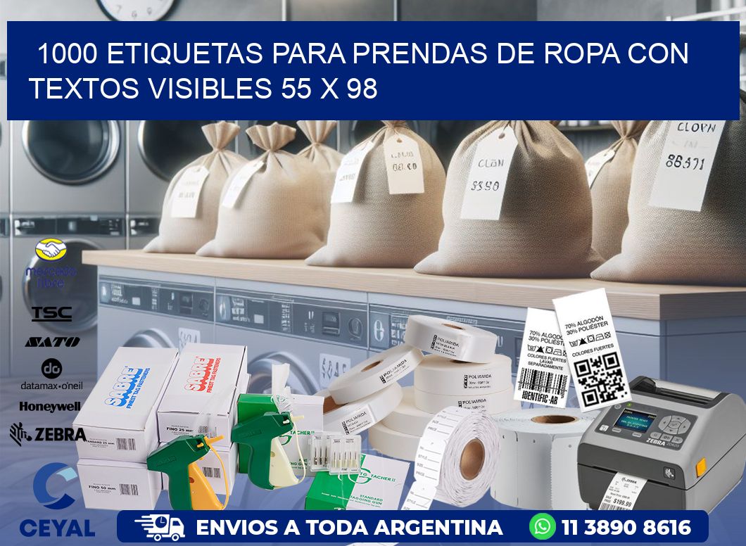 1000 ETIQUETAS PARA PRENDAS DE ROPA CON TEXTOS VISIBLES 55 x 98