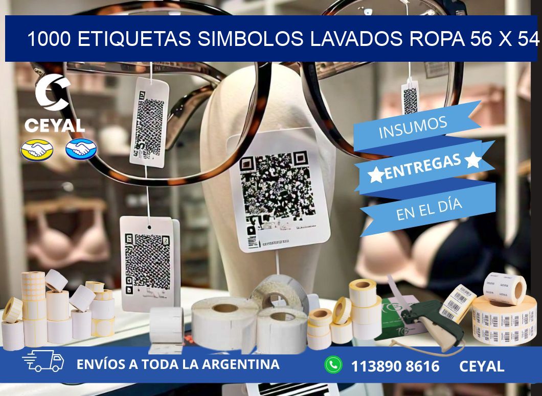 1000 ETIQUETAS SIMBOLOS LAVADOS ROPA 56 x 54