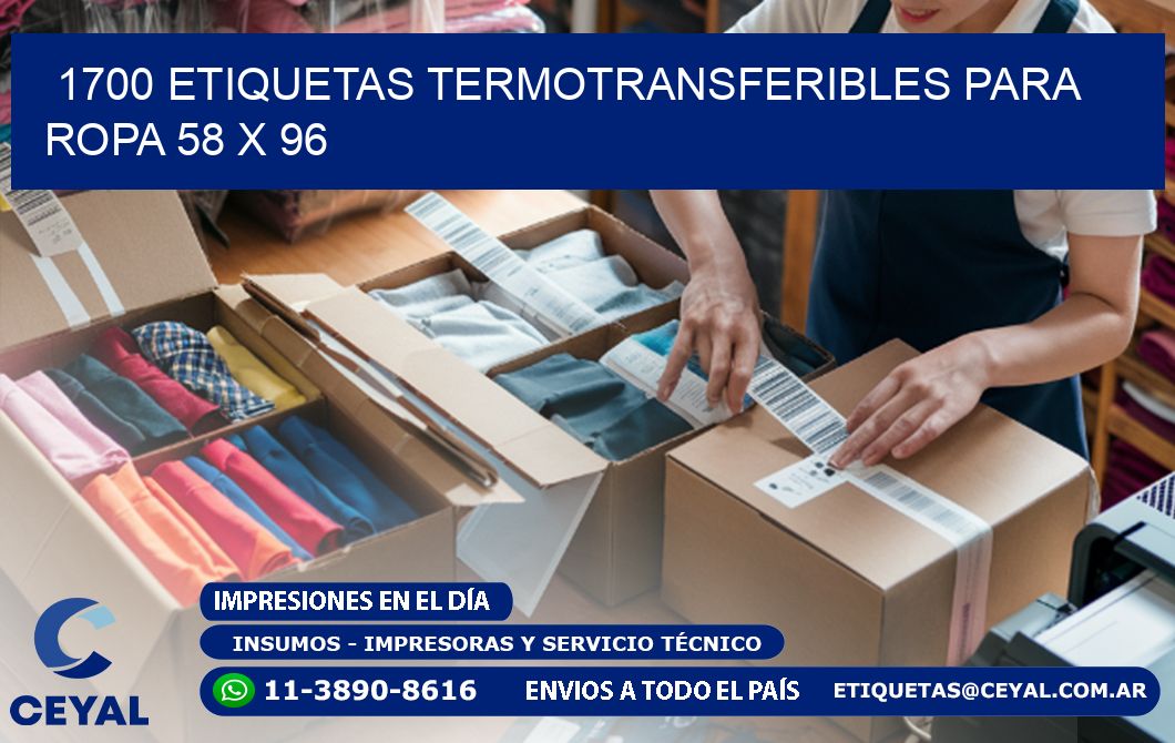 1700 ETIQUETAS TERMOTRANSFERIBLES PARA ROPA 58 x 96