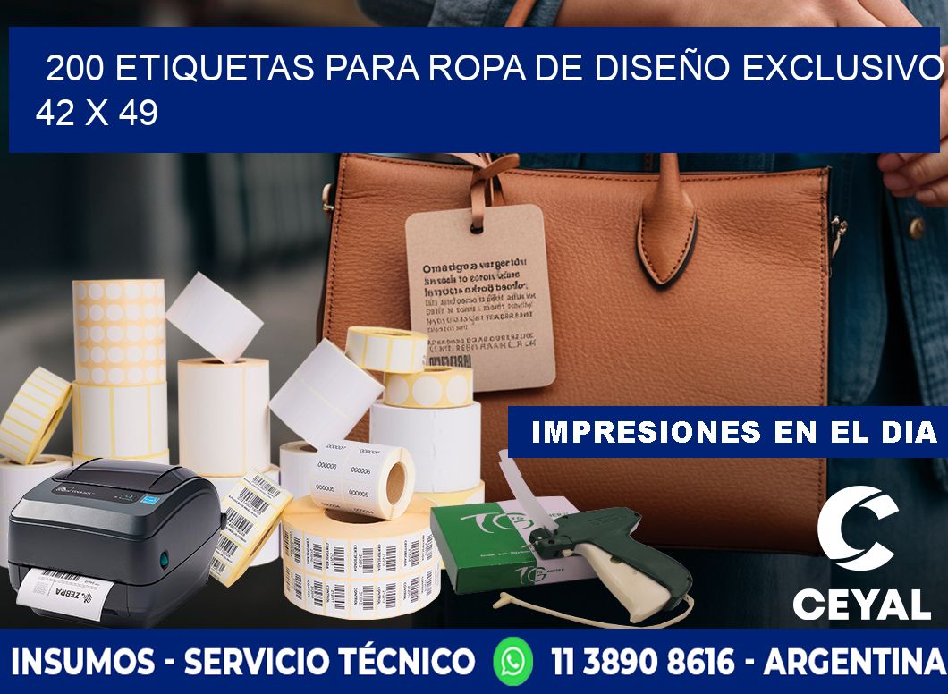 200 ETIQUETAS PARA ROPA DE DISEÑO EXCLUSIVO 42 x 49