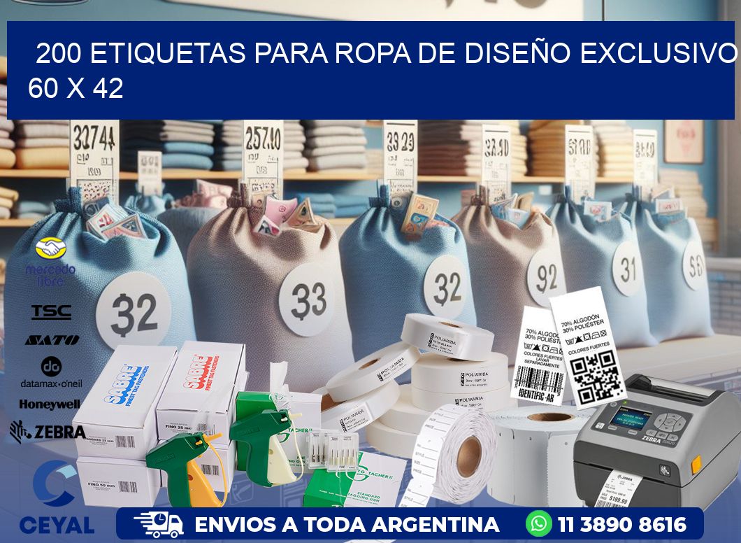 200 ETIQUETAS PARA ROPA DE DISEÑO EXCLUSIVO 60 x 42