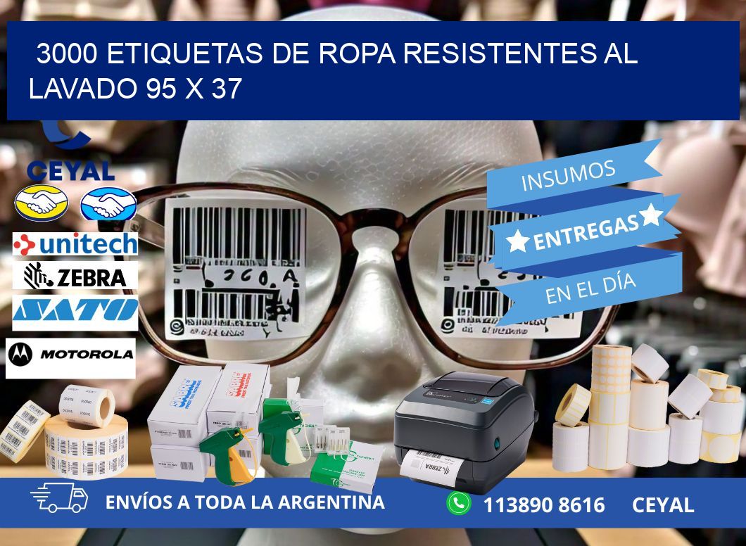 3000 ETIQUETAS DE ROPA RESISTENTES AL LAVADO 95 x 37