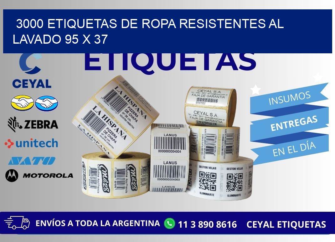 3000 ETIQUETAS DE ROPA RESISTENTES AL LAVADO 95 x 37