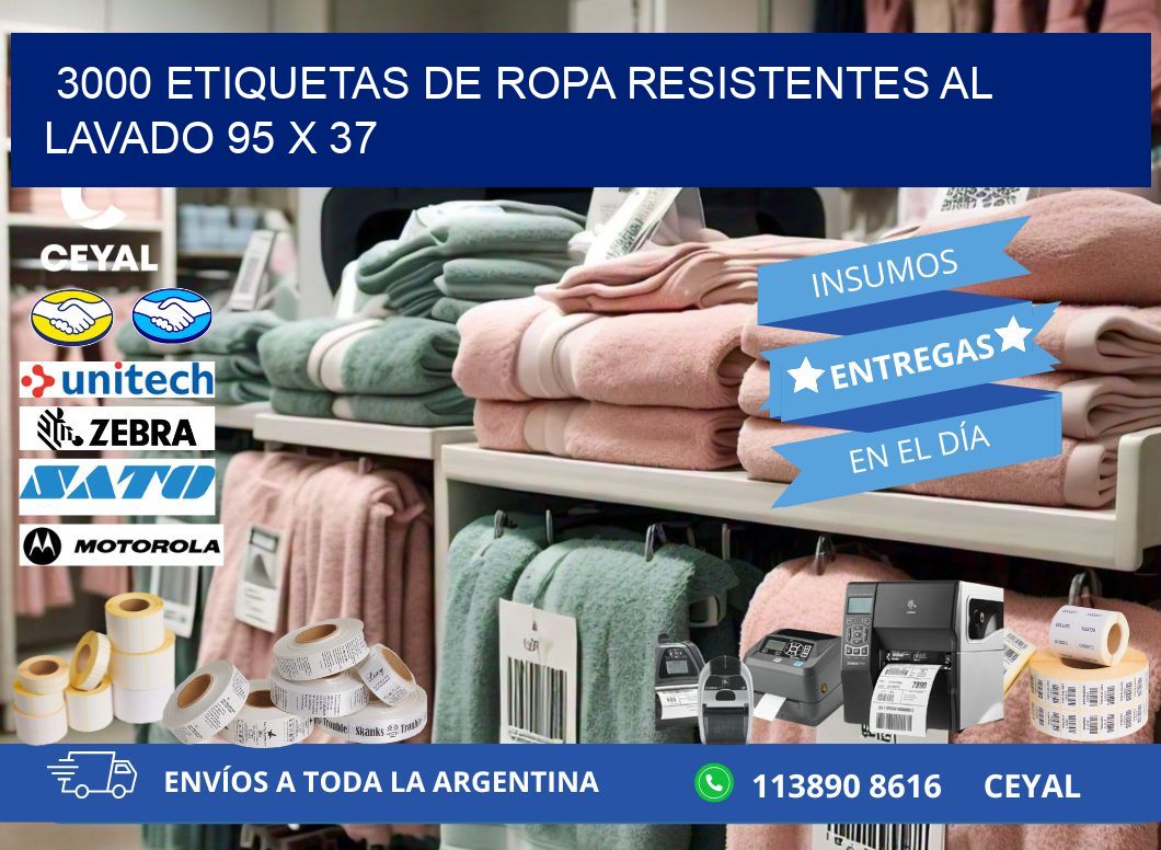 3000 ETIQUETAS DE ROPA RESISTENTES AL LAVADO 95 x 37