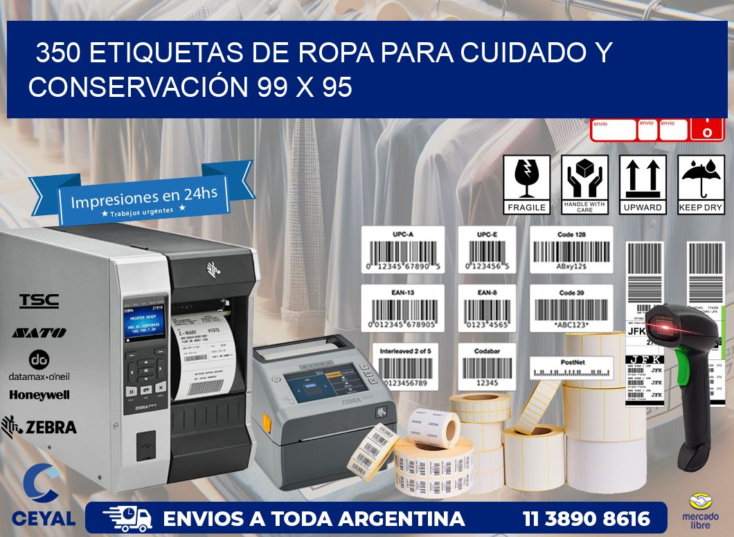 350 ETIQUETAS DE ROPA PARA CUIDADO Y CONSERVACIÓN 99 x 95