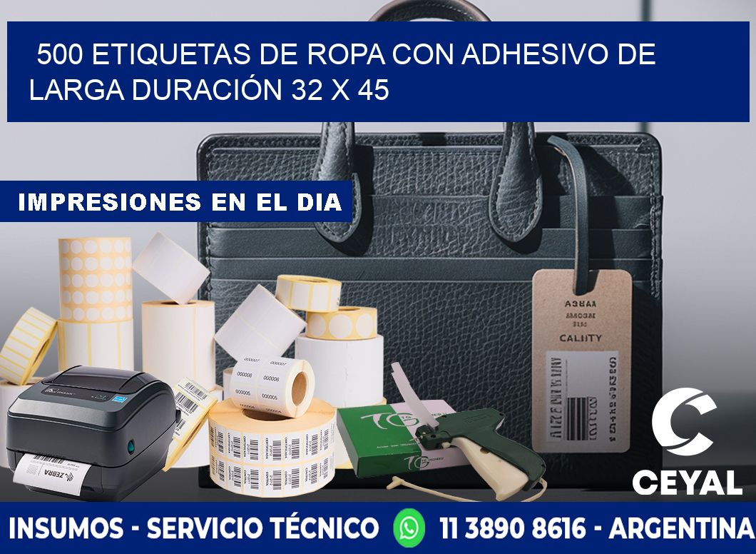 500 ETIQUETAS DE ROPA CON ADHESIVO DE LARGA DURACIÓN 32 x 45