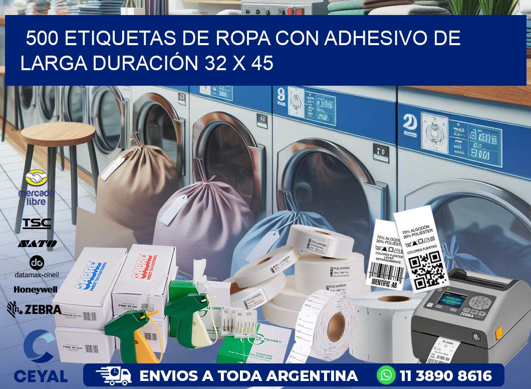 500 ETIQUETAS DE ROPA CON ADHESIVO DE LARGA DURACIÓN 32 x 45