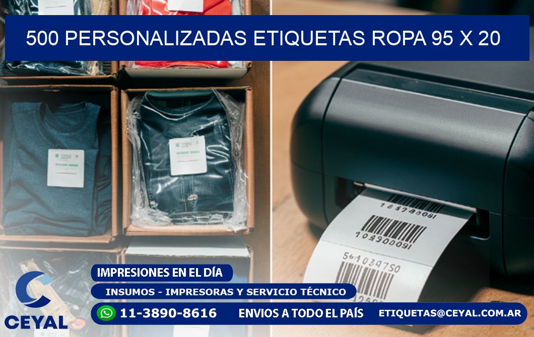 500 PERSONALIZADAS ETIQUETAS ROPA 95 x 20