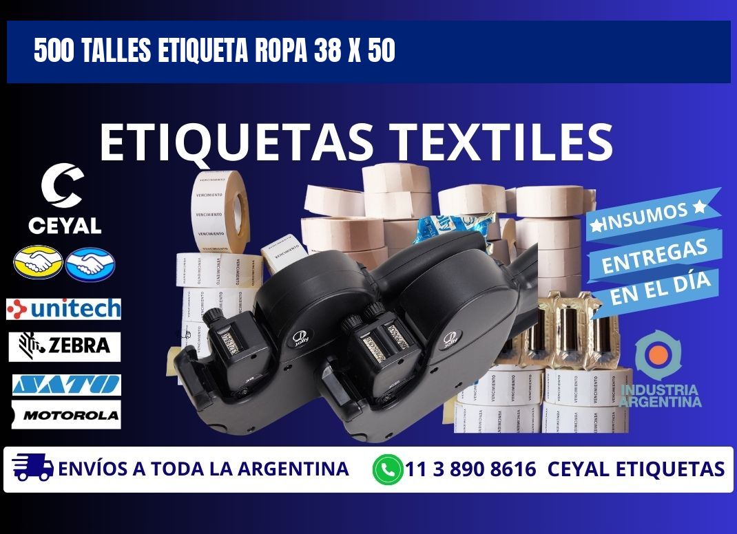 500 TALLES ETIQUETA ROPA 38 x 50