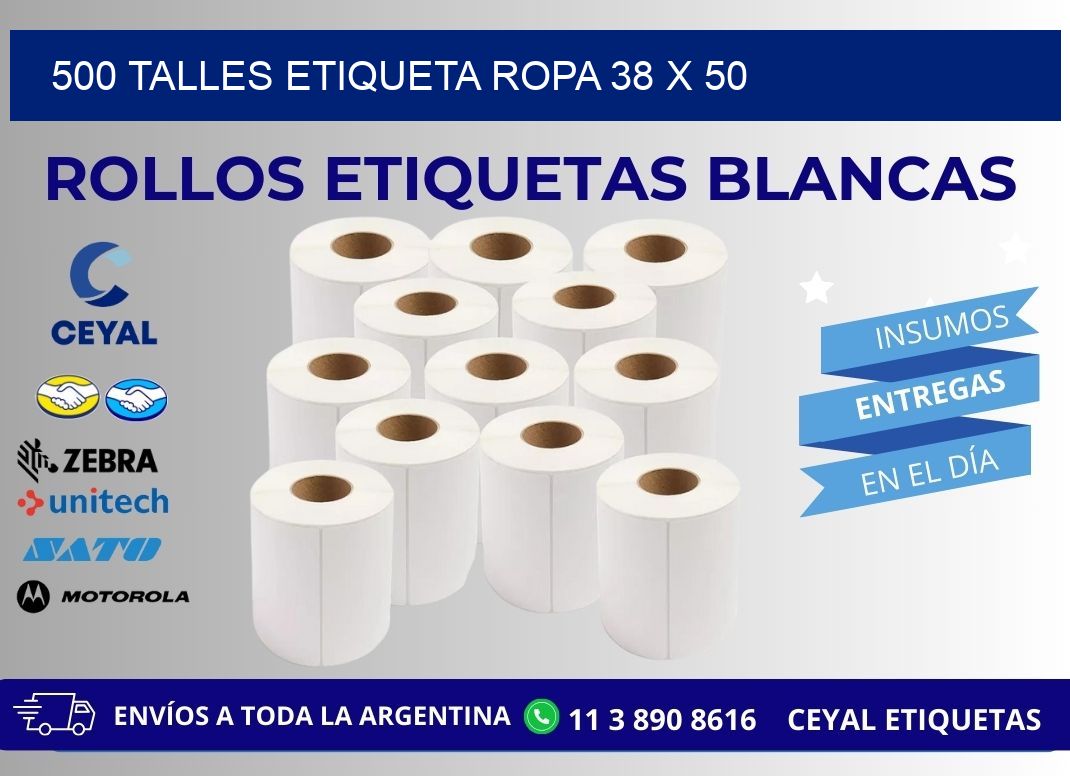 500 TALLES ETIQUETA ROPA 38 x 50