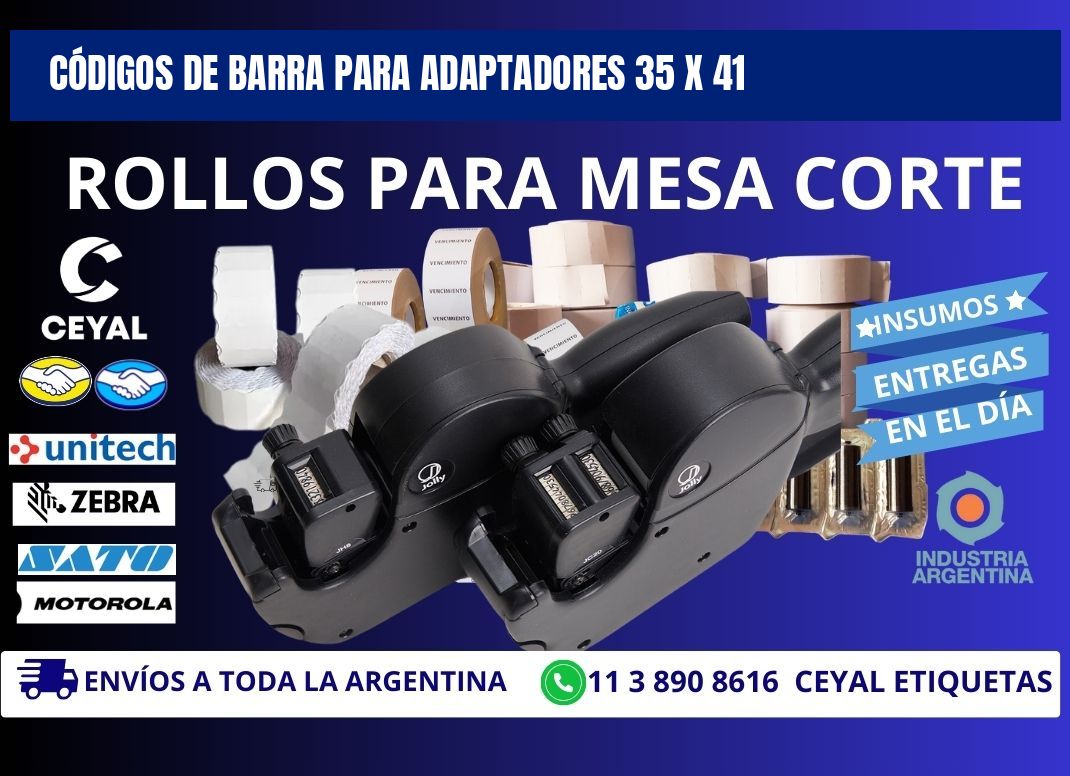 CÓDIGOS DE BARRA PARA ADAPTADORES 35 x 41